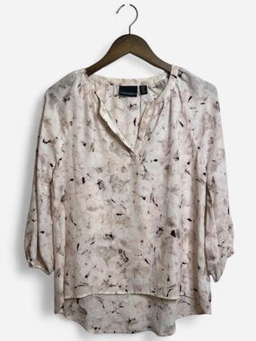 Cynthia Rowley Pale Pink Floral Split-Neck Blouse